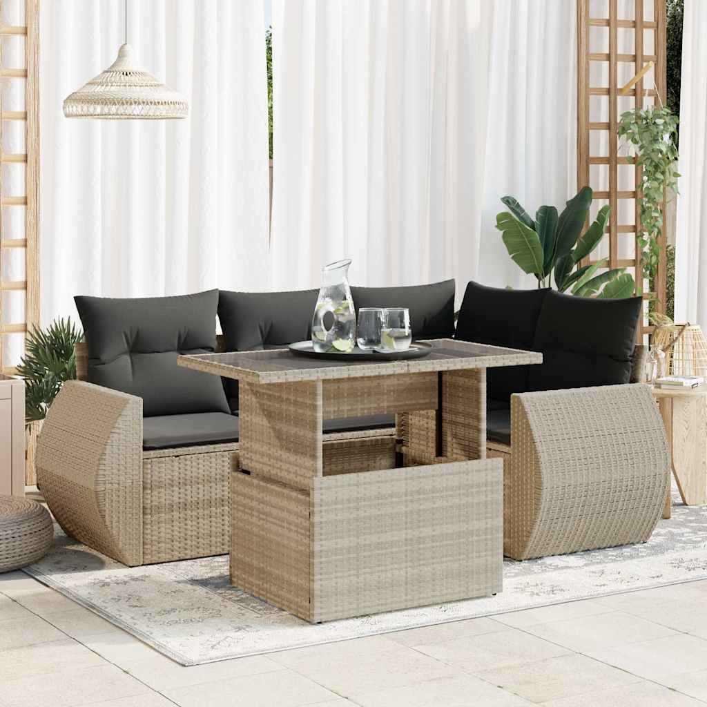 Set De Sofás De Jardín 6 Piezas Y Cojines Ratán Sintético