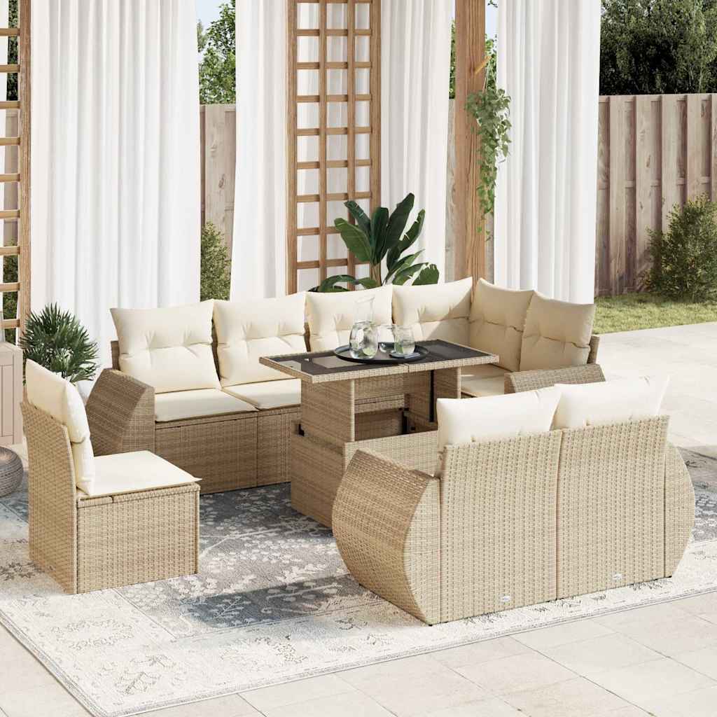 Set De Sofás De Jardín 9 Pzas Y Cojines Ratán Sintético Marrón