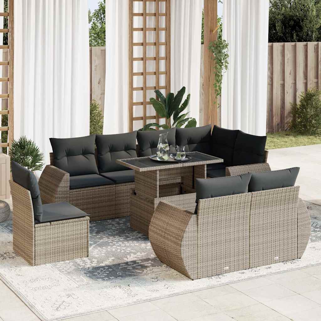 Set De Sofás De Jardín 9 Pzas Y Cojines Ratán Sintético Marrón