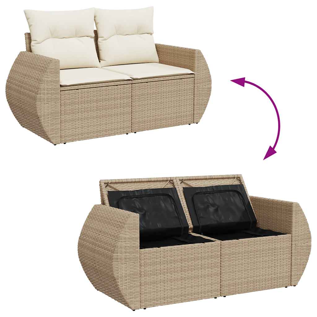 Set Sofás De Jardín 7 Piezas Y Cojines Ratán Sintético Beige