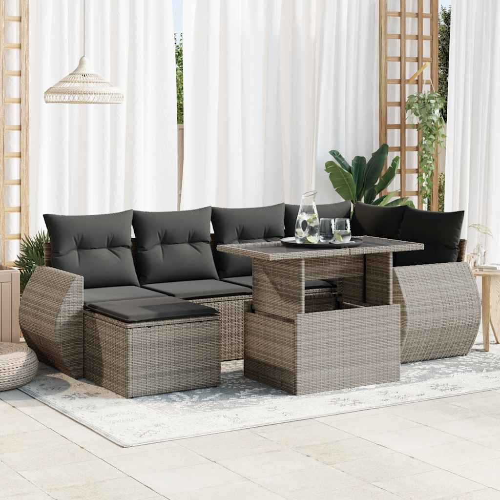 Set Sofás De Jardín 7 Piezas Y Cojines Ratán Sintético Beige