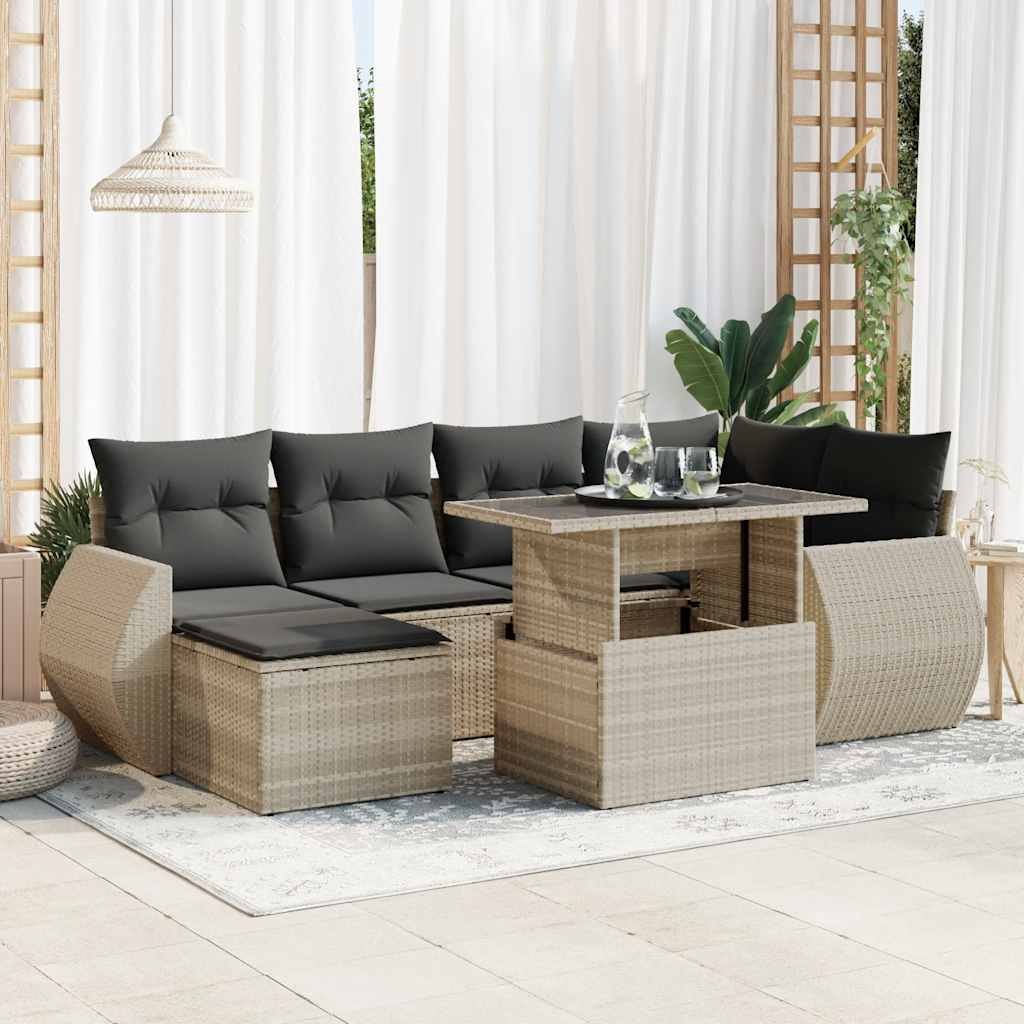 Set Sofás De Jardín 7 Piezas Y Cojines Ratán Sintético Beige