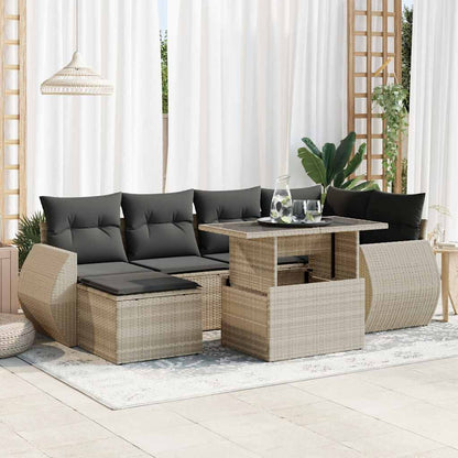 Set Sofás De Jardín 7 Piezas Y Cojines Ratán Sintético Beige