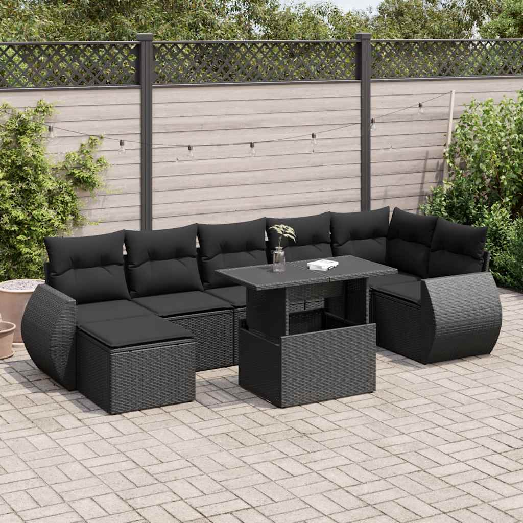 Set Sofás De Jardín 8 Piezas Y Cojines Ratán Sintético Marrón