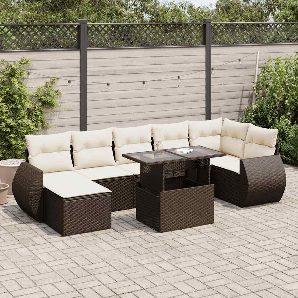 Set Sofás De Jardín 8 Piezas Y Cojines Ratán Sintético Marrón