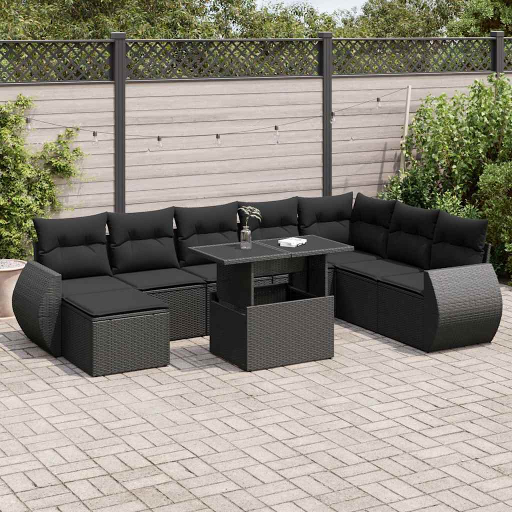 Set De Sofás De Jardín 9 Pzas Y Cojines Ratán Sintético Marrón