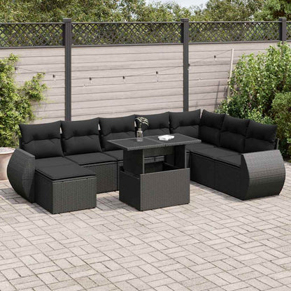 Set De Sofás De Jardín 9 Pzas Y Cojines Ratán Sintético Marrón