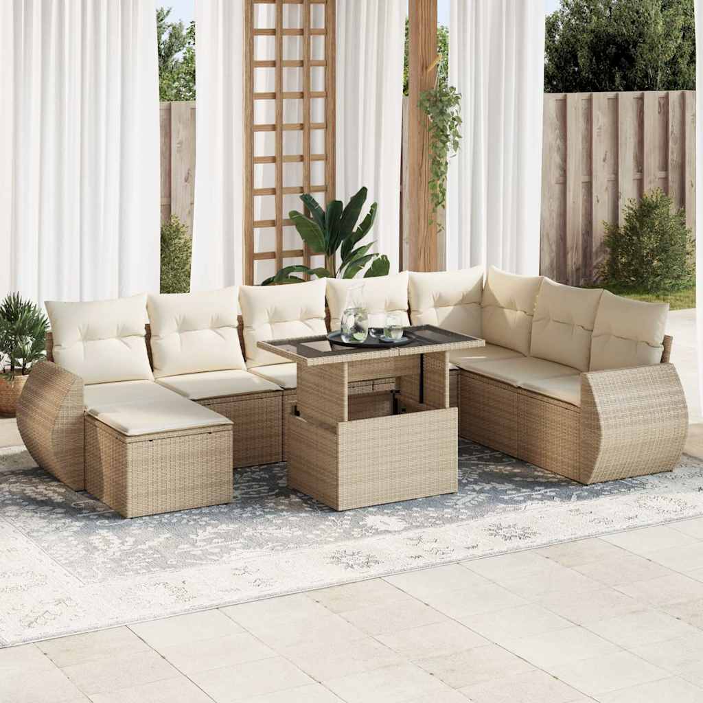 Set De Sofás De Jardín 9 Pzas Y Cojines Ratán Sintético Marrón