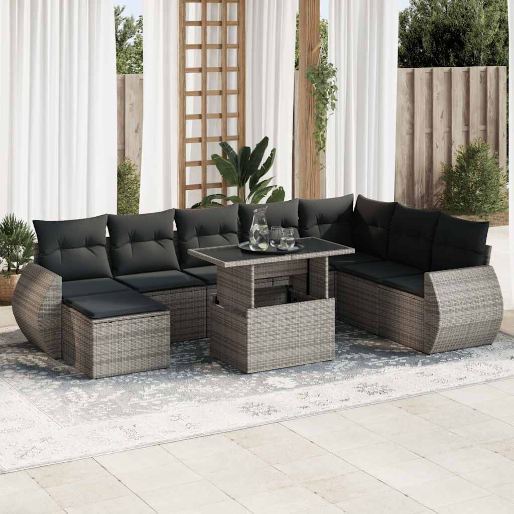 Set De Sofás De Jardín 9 Pzas Y Cojines Ratán Sintético Marrón