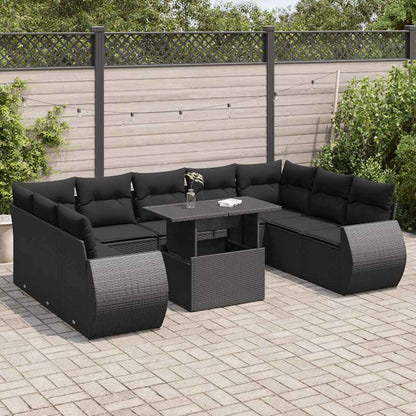 Set De Sofás De Jardín Y Cojines 10 Pzas Ratán Sintético Negro