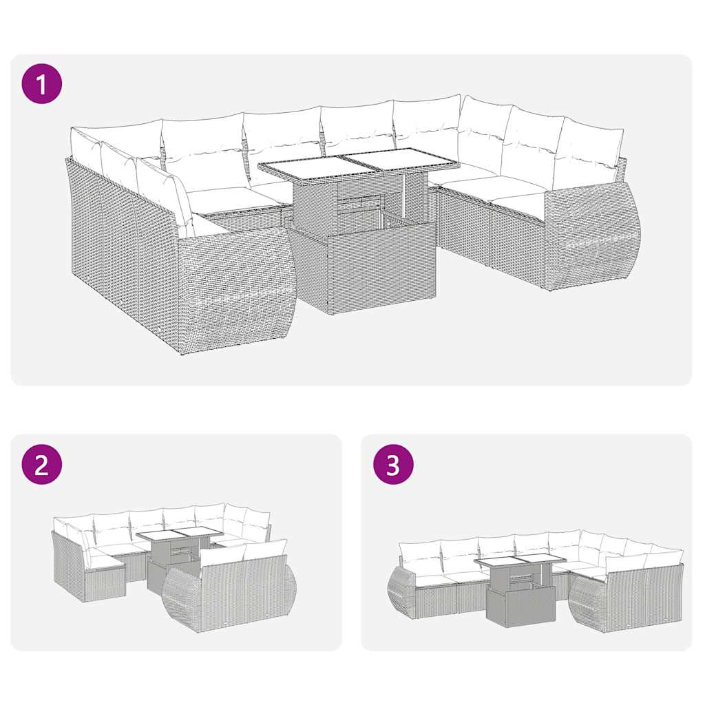 Set De Sofás De Jardín Y Cojines 10 Pzas Ratán Sintético Negro
