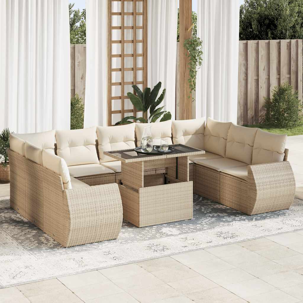 Set De Sofás De Jardín Y Cojines 10 Pzas Ratán Sintético Negro