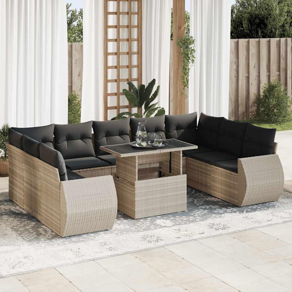 Set De Sofás De Jardín Y Cojines 10 Pzas Ratán Sintético Negro