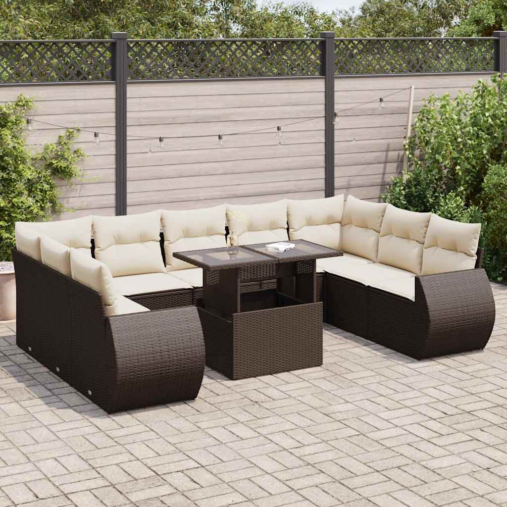 Set De Sofás De Jardín Y Cojines 10 Pzas Ratán Sintético Negro