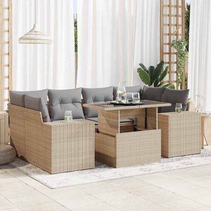 Set De Sofás De Jardín 7 Pzas Con Cojines Ratán Sintético
