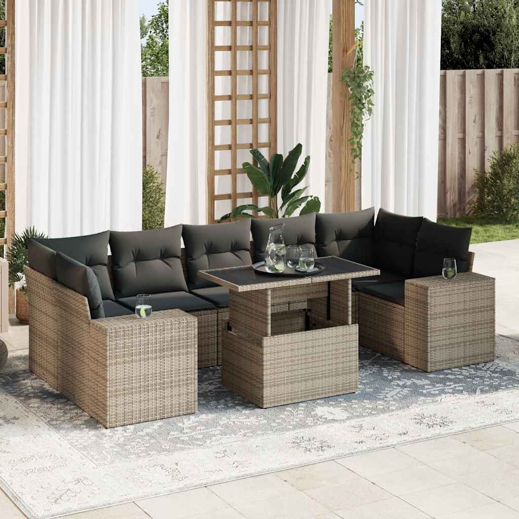 Set Sofás De Jardín 8 Piezas Y Cojines Ratán Sintético Marrón