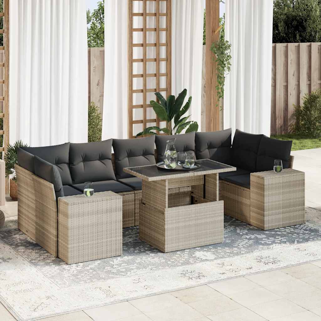 Set Sofás De Jardín 8 Piezas Y Cojines Ratán Sintético Marrón