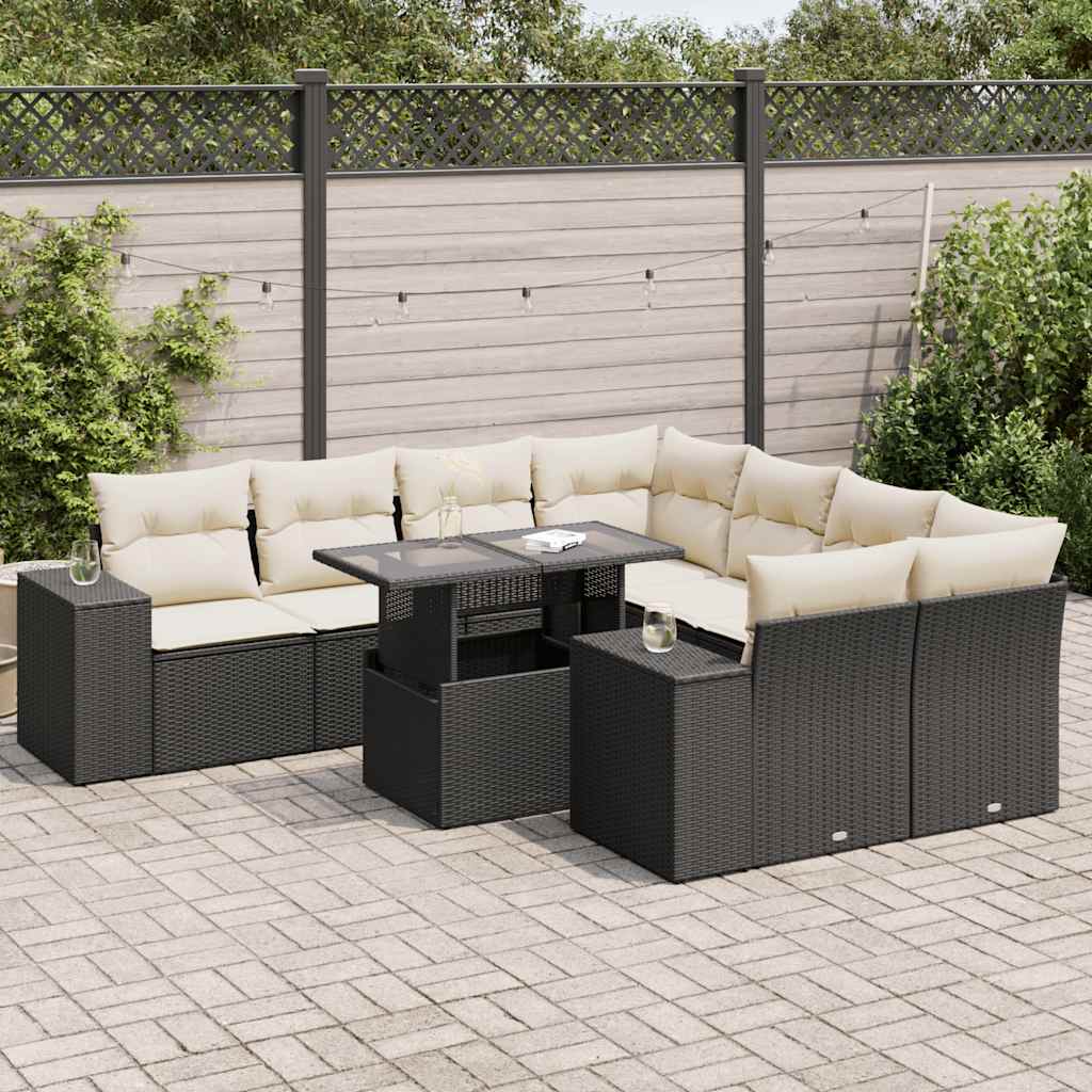 Set De Sofás De Jardín Con Cojines 9 Pzas Ratán Sintético Negro