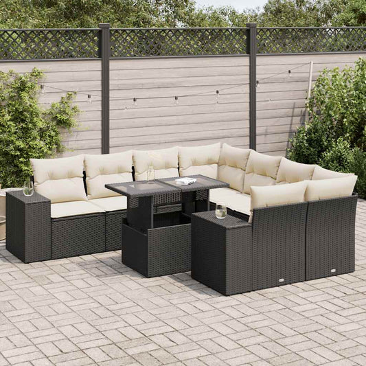 Set De Sofás De Jardín Con Cojines 9 Pzas Ratán Sintético Negro