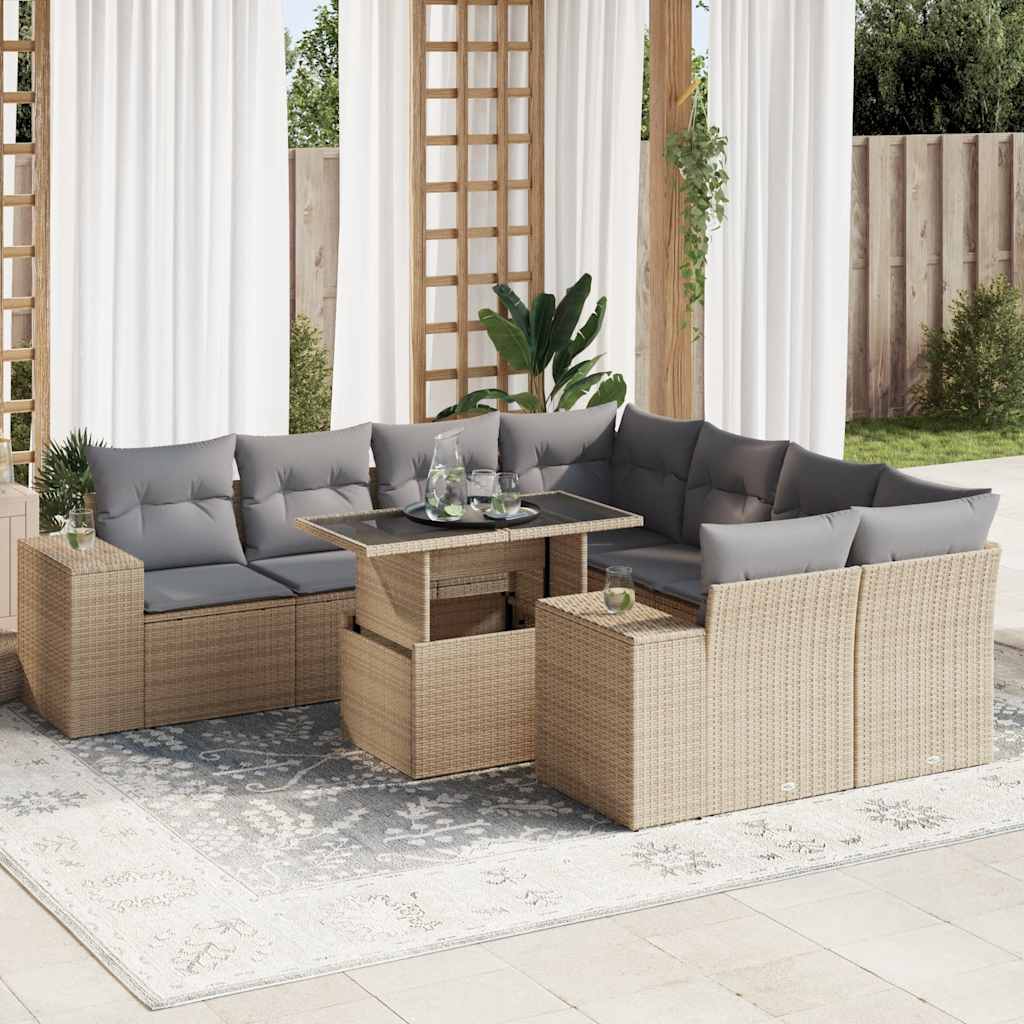 Set De Sofás De Jardín Con Cojines 9 Pzas Ratán Sintético Negro