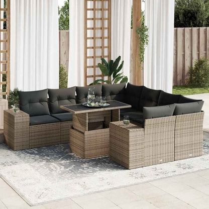 Set De Sofás De Jardín Con Cojines 9 Pzas Ratán Sintético Negro