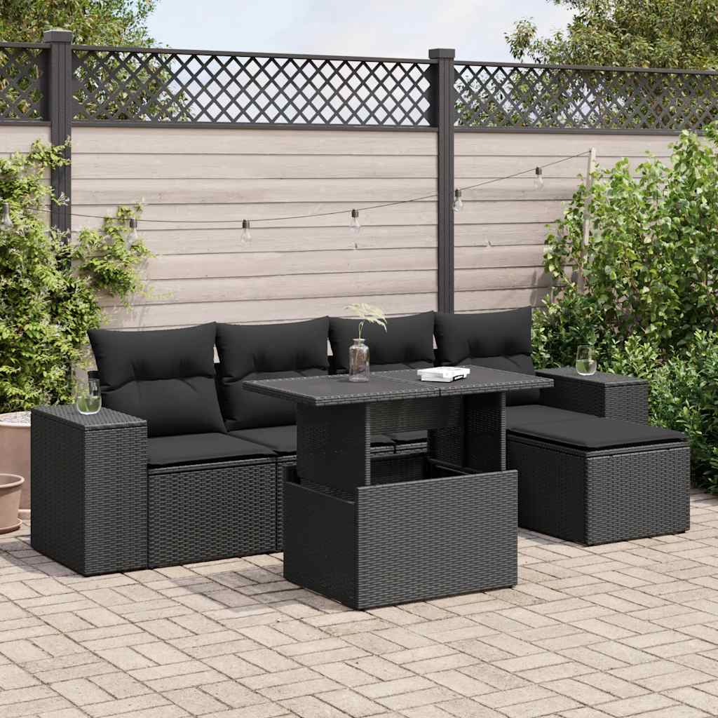 Set Sofás De Jardín 6 Piezas Y Cojines Ratán Sintético Marrón
