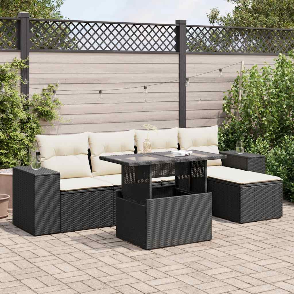 Set Sofás De Jardín 6 Piezas Y Cojines Ratán Sintético Marrón