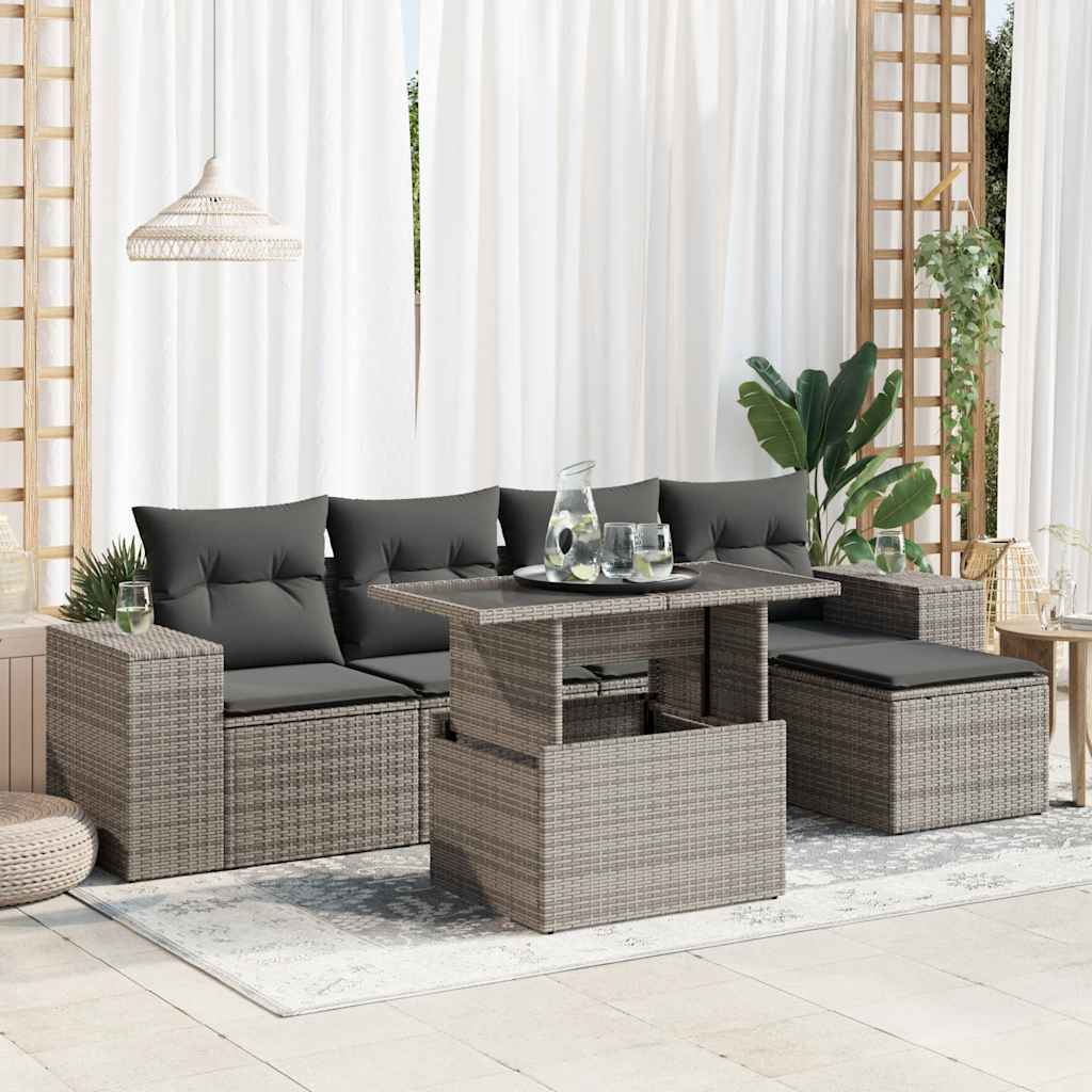 Set Sofás De Jardín 6 Piezas Y Cojines Ratán Sintético Marrón