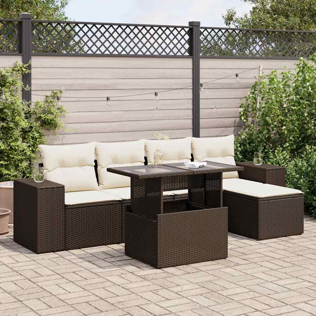 Set Sofás De Jardín 6 Piezas Y Cojines Ratán Sintético Marrón