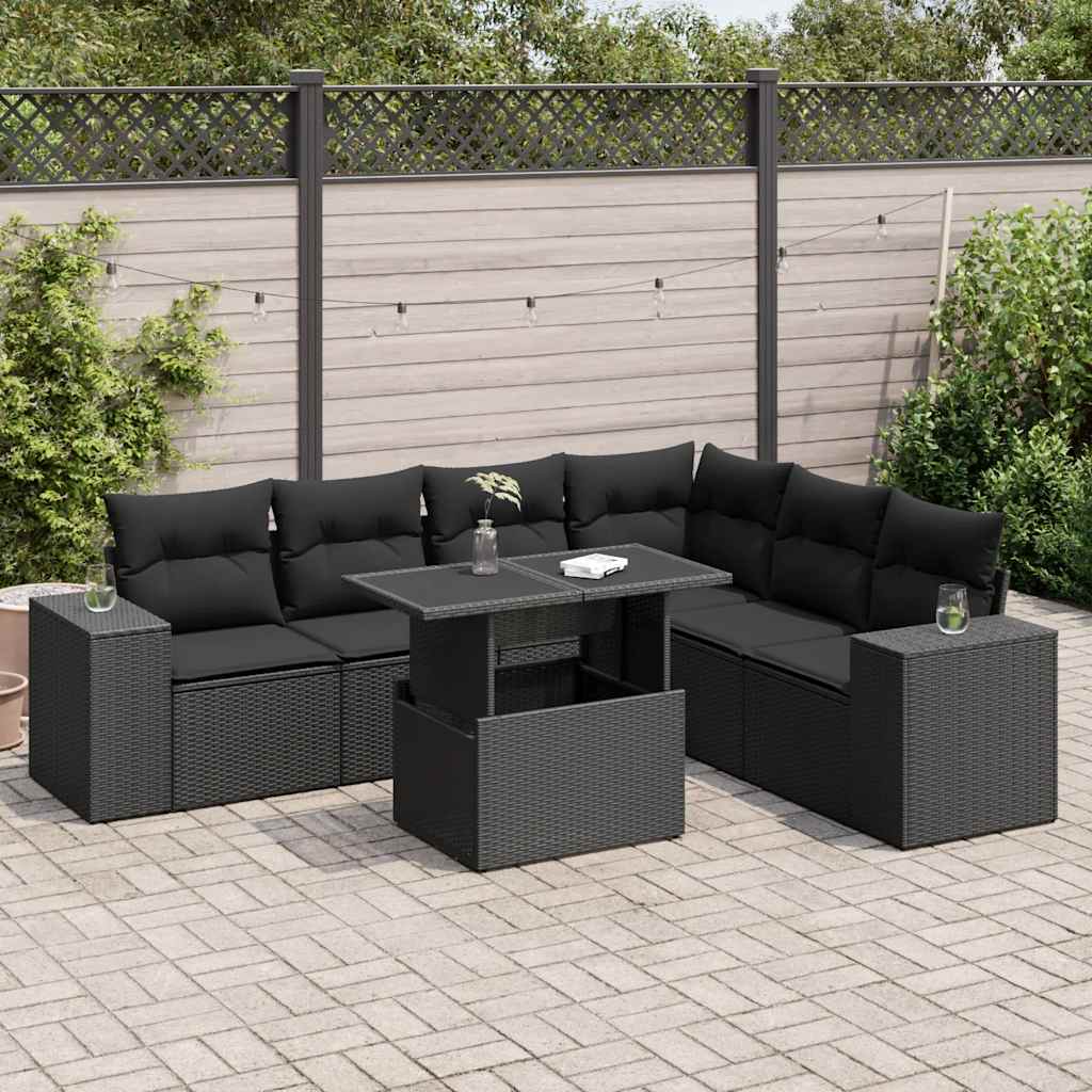 Set Sofás De Jardín 7 Piezas Y Cojines Ratán Sintético Beige