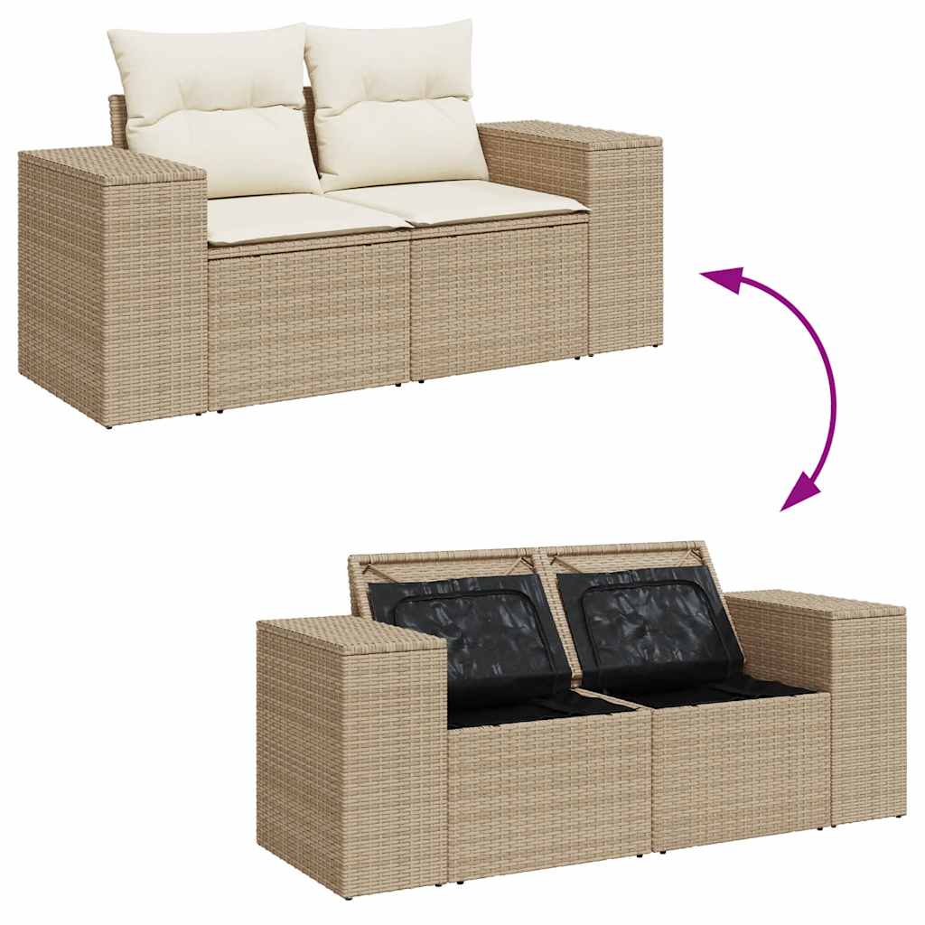 Set Sofás De Jardín 7 Piezas Y Cojines Ratán Sintético Beige