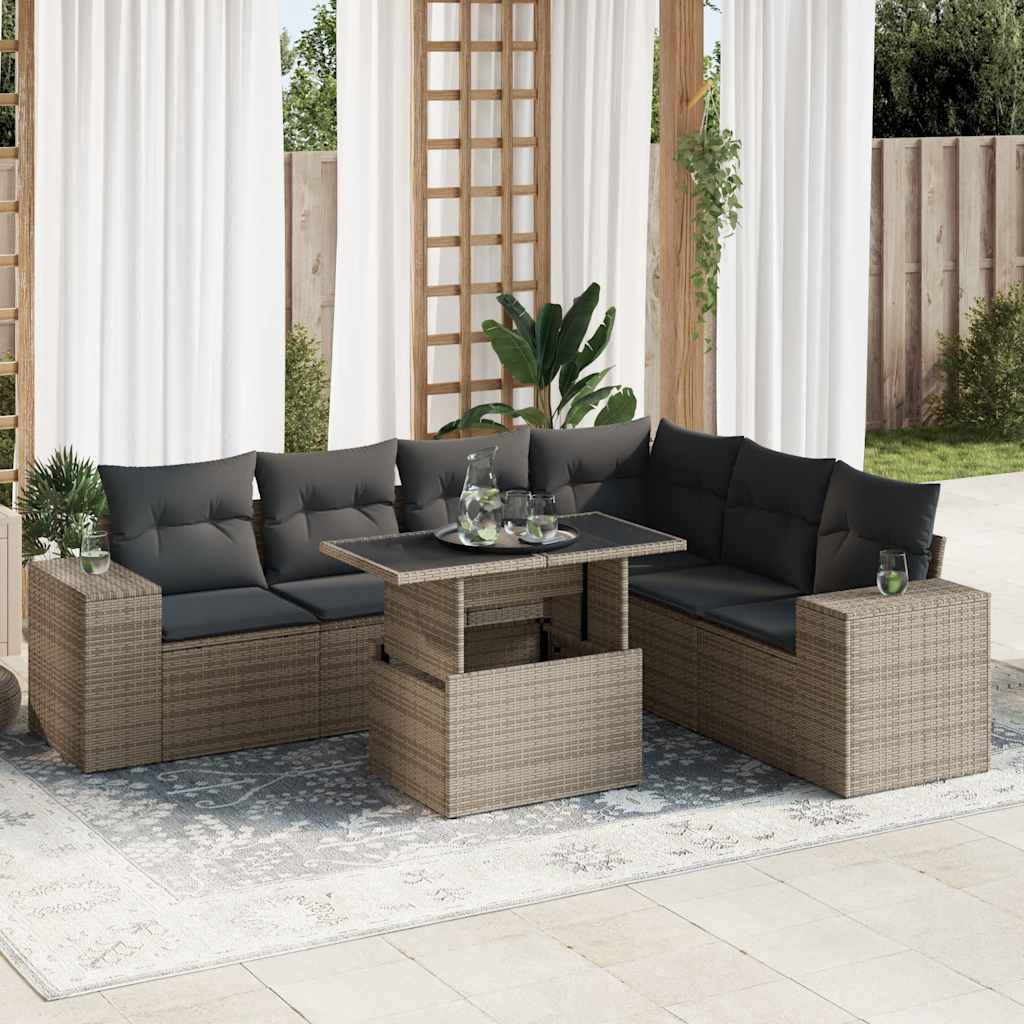 Set Sofás De Jardín 7 Piezas Y Cojines Ratán Sintético Beige
