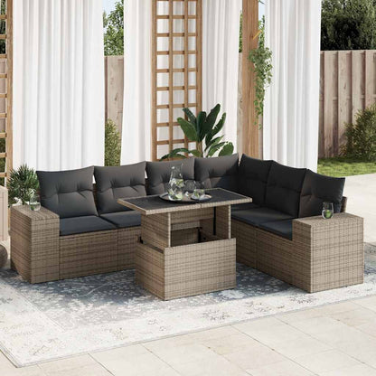 Set Sofás De Jardín 7 Piezas Y Cojines Ratán Sintético Beige