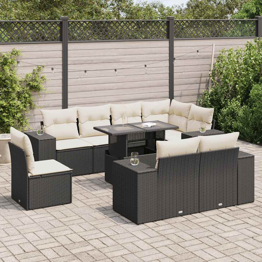 Set De Sofás De Jardín 9 Pzas Y Cojines Ratán Sintético Marrón