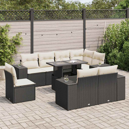 Set De Sofás De Jardín 9 Pzas Y Cojines Ratán Sintético Marrón