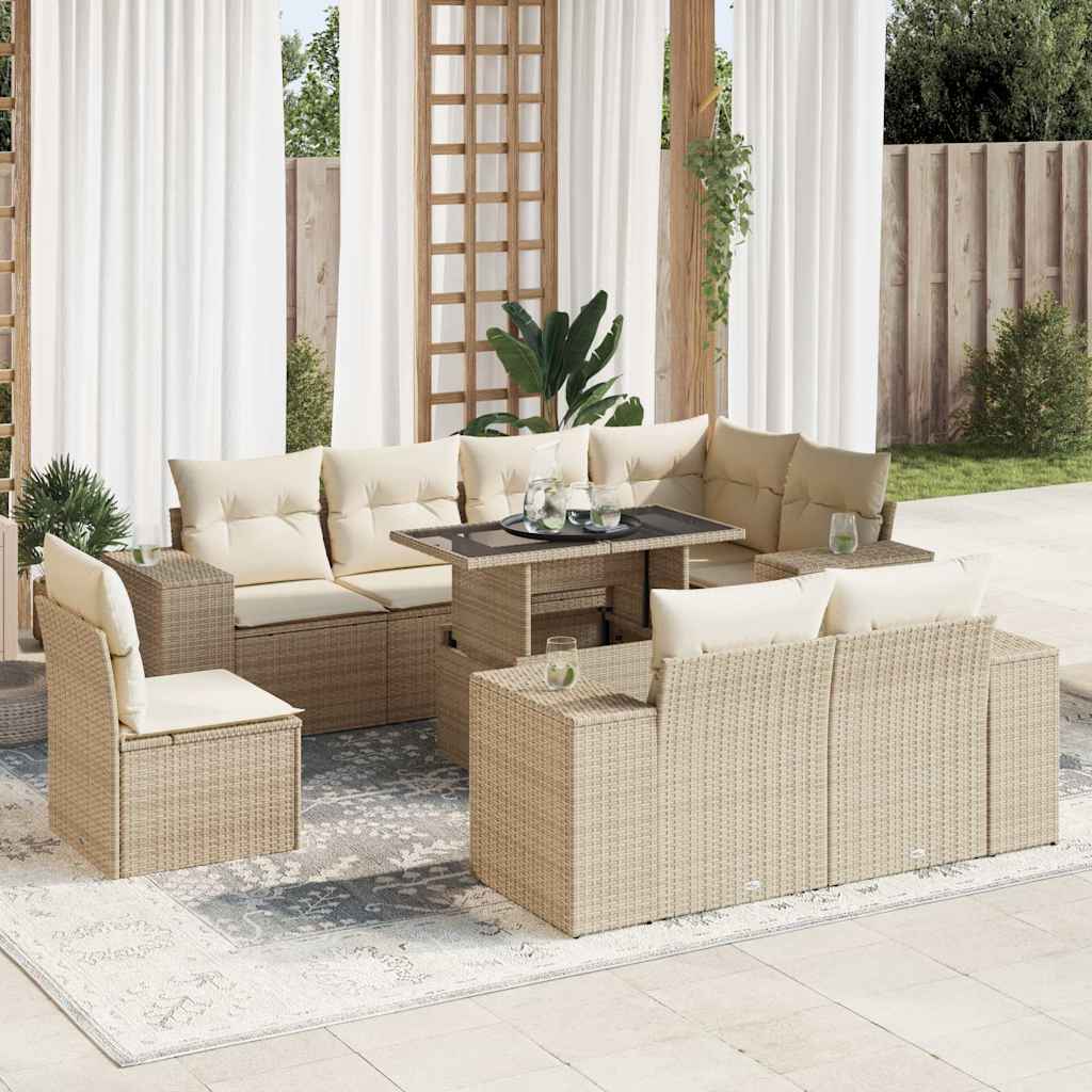 Set De Sofás De Jardín 9 Pzas Y Cojines Ratán Sintético Marrón