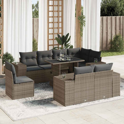 Set De Sofás De Jardín 9 Pzas Y Cojines Ratán Sintético Marrón