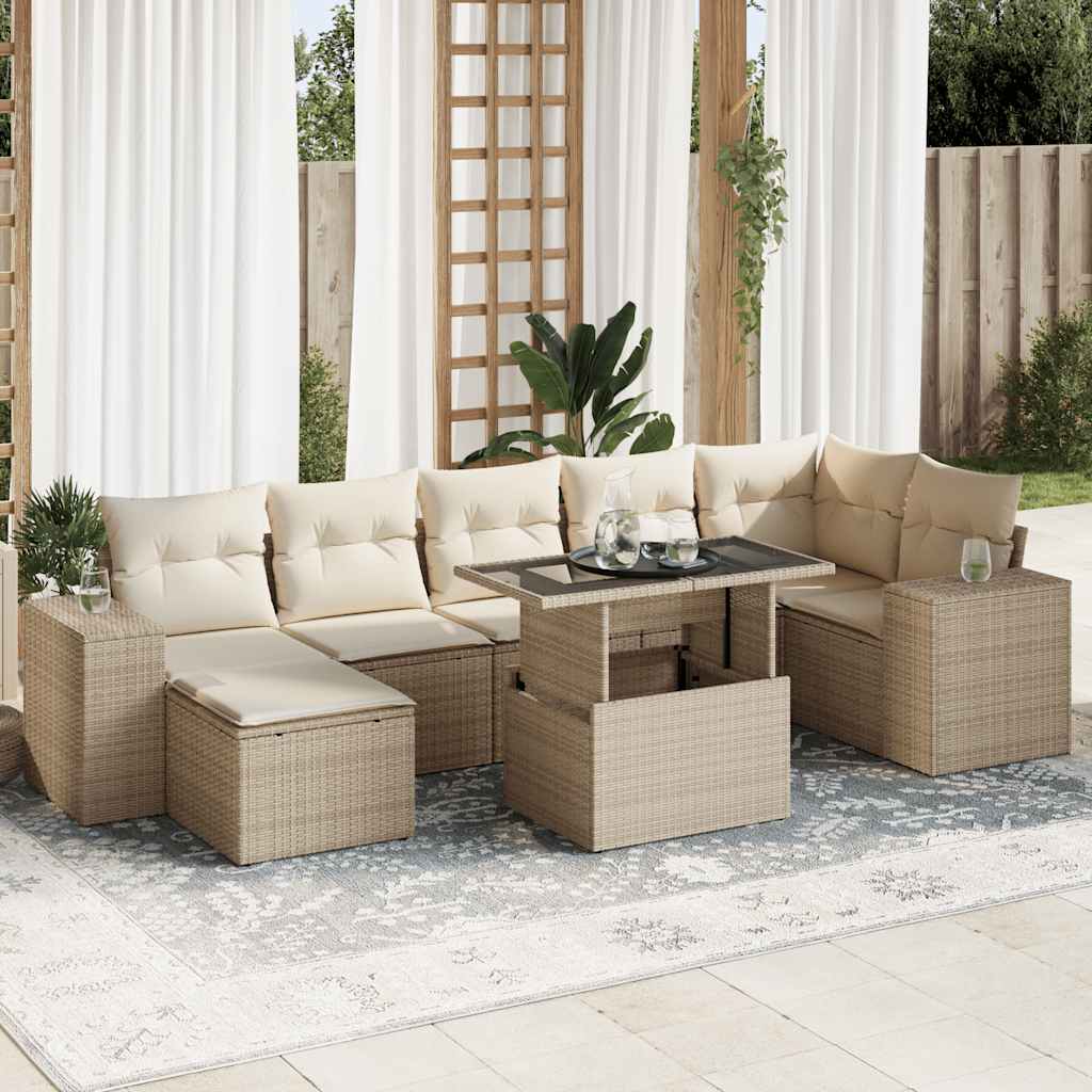 Set Sofás De Jardín 8 Piezas Y Cojines Ratán Sintético Marrón