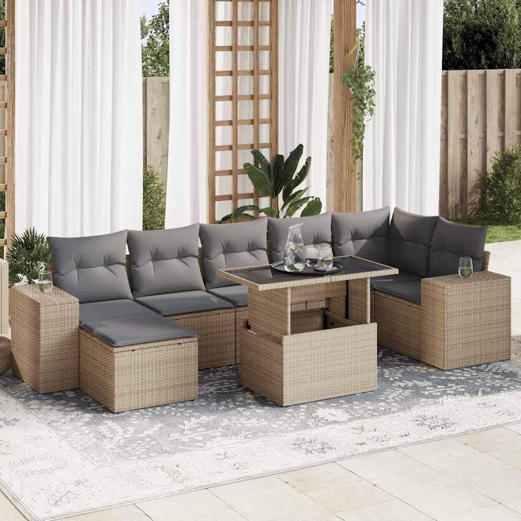 Set Sofás De Jardín 8 Piezas Y Cojines Ratán Sintético Marrón