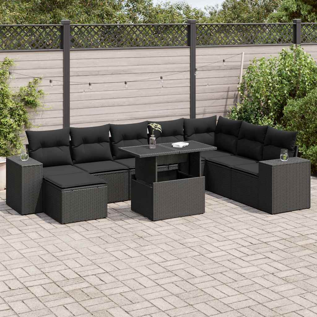 Set De Sofás De Jardín 9 Pzas Y Cojines Ratán Sintético Marrón