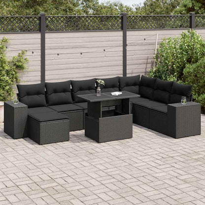 Set De Sofás De Jardín 9 Pzas Y Cojines Ratán Sintético Marrón