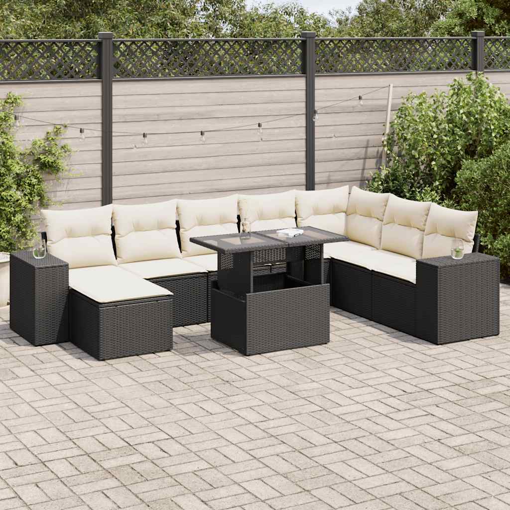 Set De Sofás De Jardín 9 Pzas Y Cojines Ratán Sintético Marrón