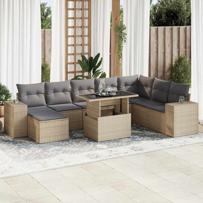 Set De Sofás De Jardín 9 Pzas Y Cojines Ratán Sintético Marrón
