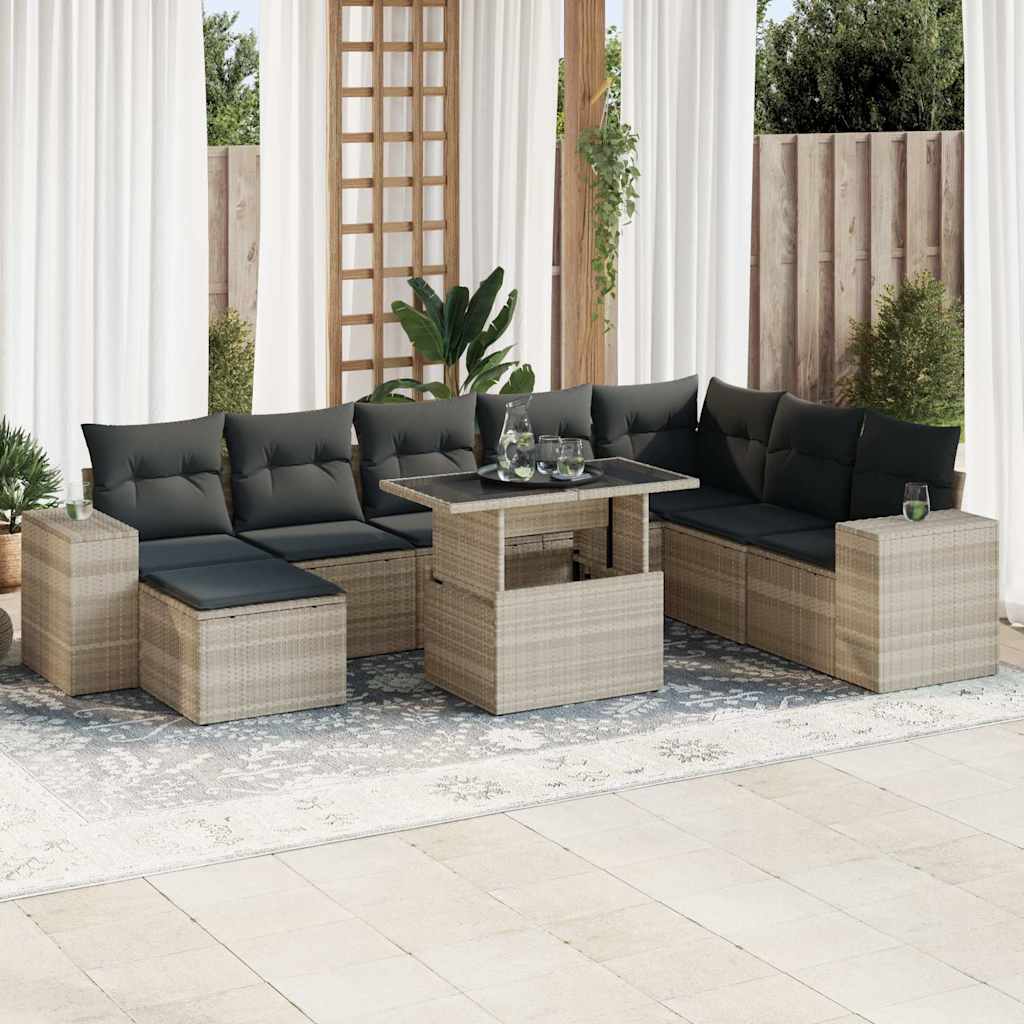 Set De Sofás De Jardín 9 Pzas Y Cojines Ratán Sintético Marrón