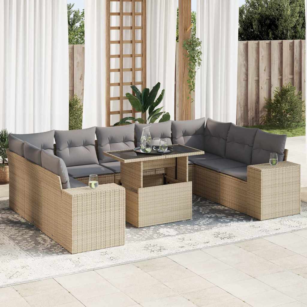 Set De Sofás De Jardín Y Cojines 10 Pzas Ratán Sintético