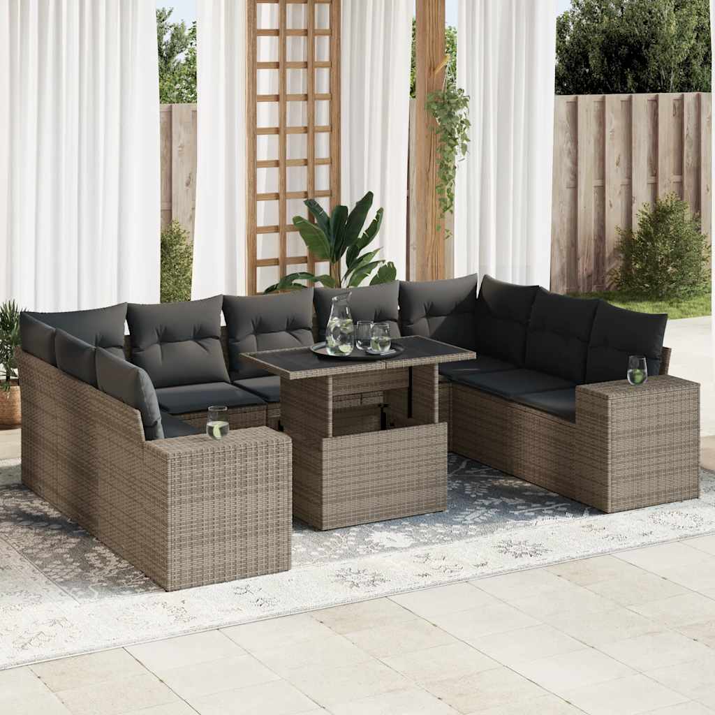 Set De Sofás De Jardín Y Cojines 10 Pzas Ratán Sintético