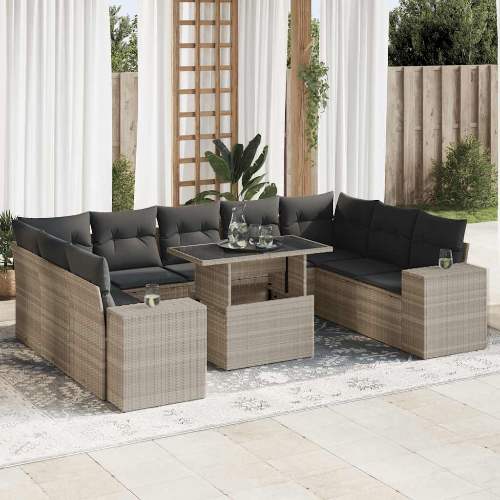 Set De Sofás De Jardín Y Cojines 10 Pzas Ratán Sintético