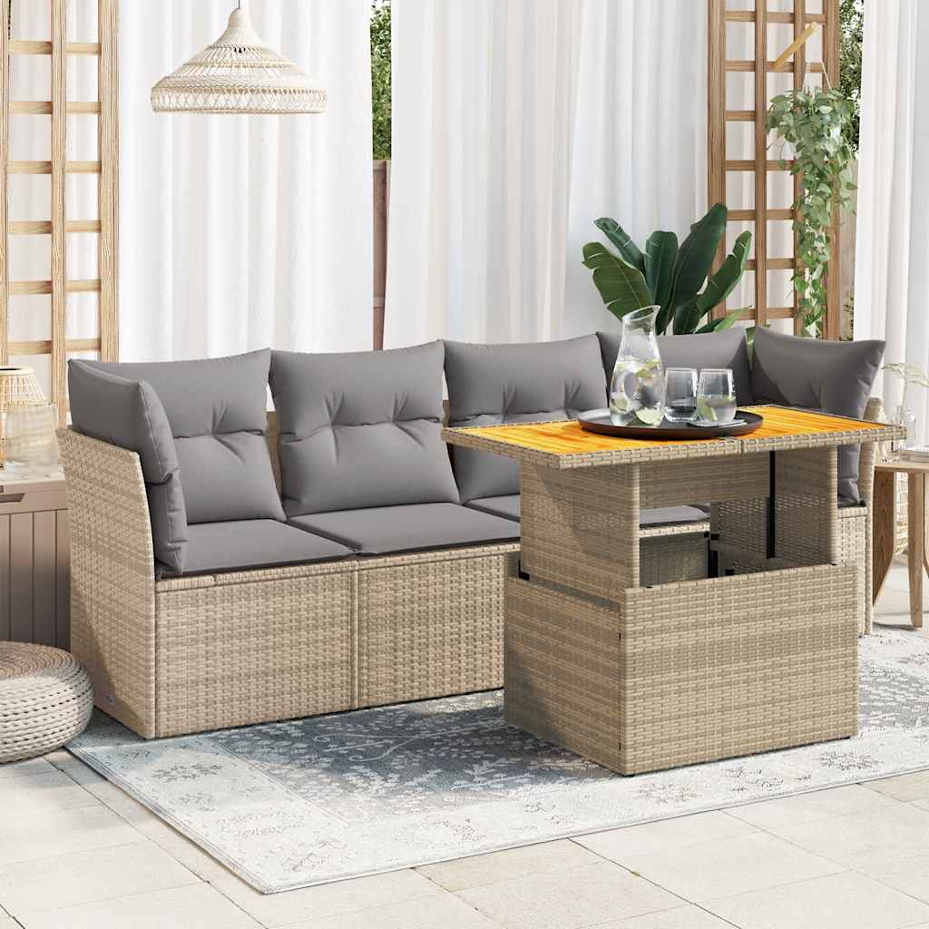 Juego De Sofás Jardín Con Cojines 5 Pzas Ratán Sintético Beige