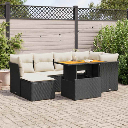 Set De Sofás De Jardín 7 Pzas Con Cojines Ratán Sintético Negro