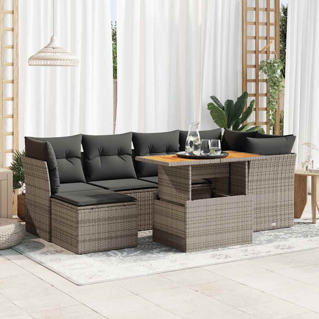 Set De Sofás De Jardín 7 Pzas Con Cojines Ratán Sintético Negro